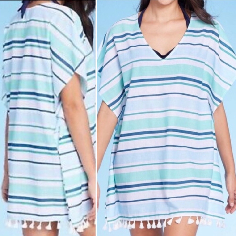Kona Sol-Cotton Striped Cover Up w/Tassels-Sz L